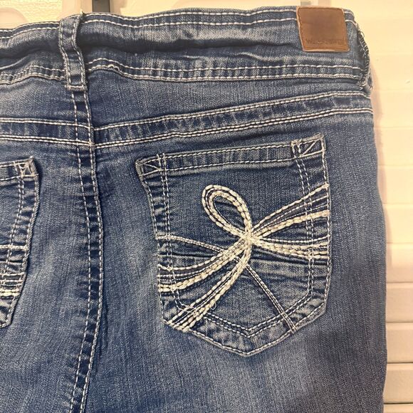 Y2K Wallflower Heavy Contrast Stitch Embroidered Pocket Bling Bootcut Jeans 13 - Picture 8 of 12